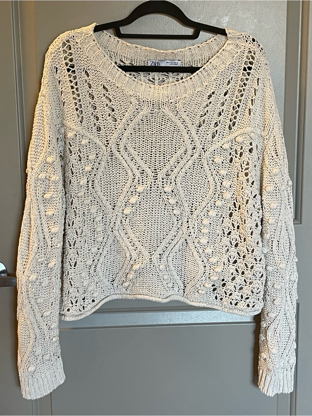 Zara Bohemian Crochet Long Sleeve Top Cream Medium